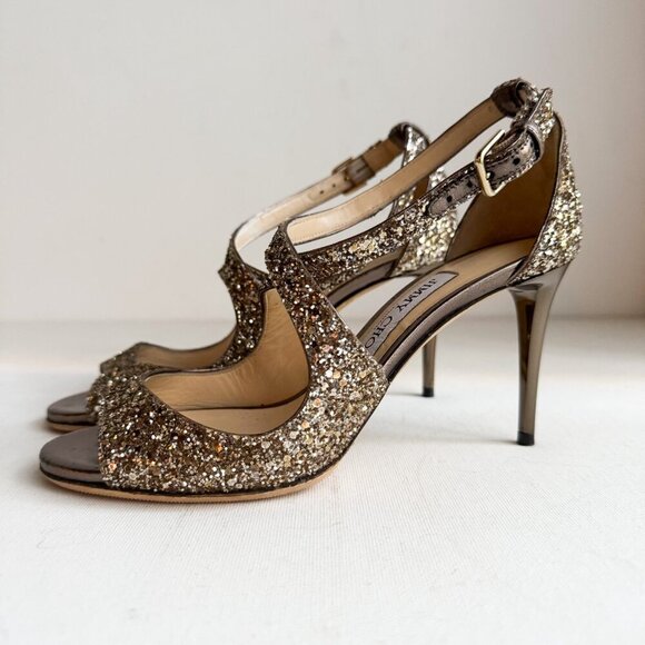 Jimmy Choo Bronze Glitter Emily Heels 35 - Picture 2 of 10